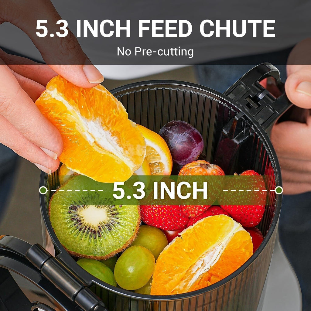 Juicer Machine, AMZCHEF 5.3-Inch Self-Feeding Masticating Juicer Fit Whole Fruit