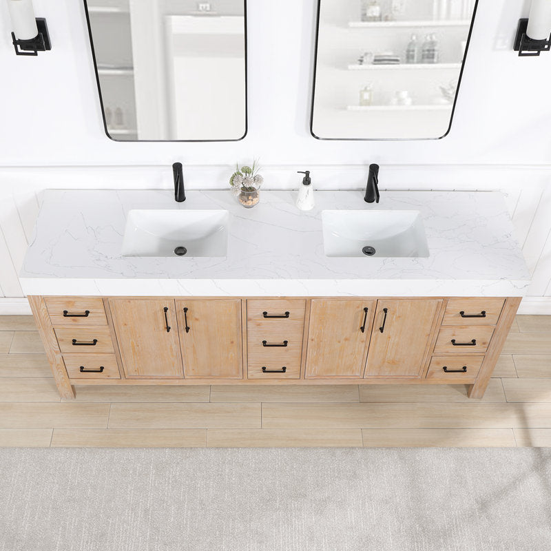 Aranwen 84'' Double Bathroom Vanity with Engineered Marble Top
