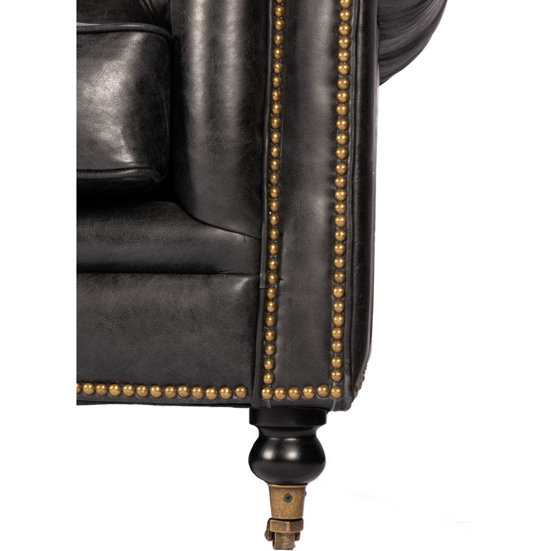 Idalia 87" Genuine Leather Rolled Arm Chesterfield Sofa with Reversible Cushions