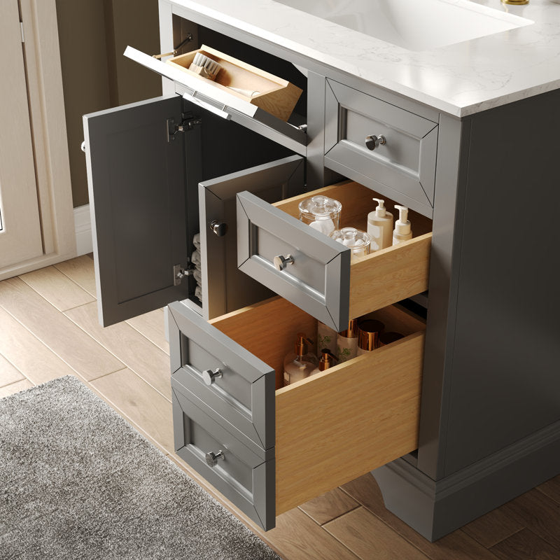 Heritage 36'' Fully Assembled Single Bathroom Vanity with Backsplash, 3 Colors Available White/ Navy Blue/ Gray