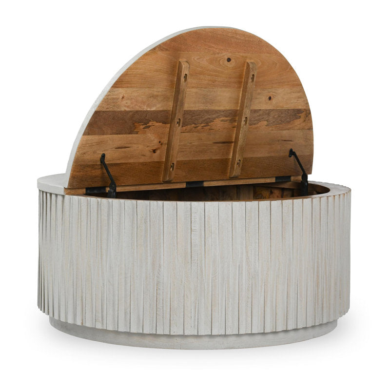 Sylvia Solid Wood Drum Coffee Table with Storage