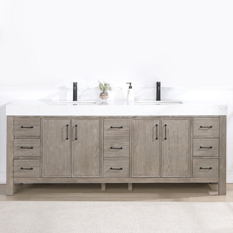 Aranwen 84'' Double Bathroom Vanity with Engineered Marble Top
