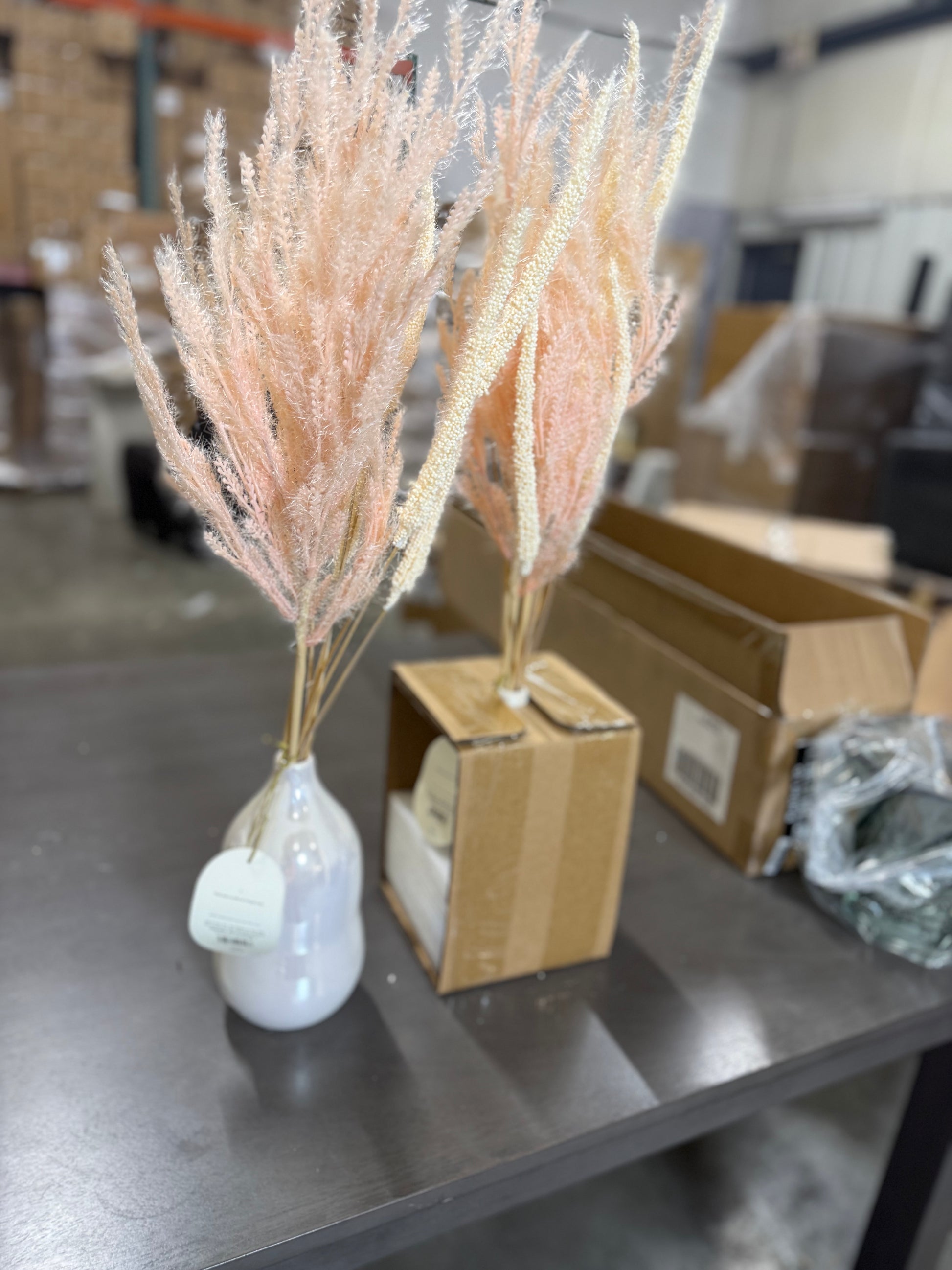 Threshold Set of 2 Wheat & Foxtail Luxe Pink Pampas Arrangement & Ceramic Vase