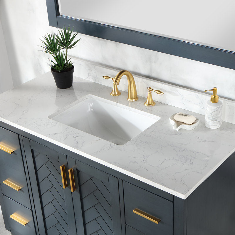 Gazsi 48" Single Bathroom Vanity Set With Grain White Engineered Stone Countertop Without Mirror