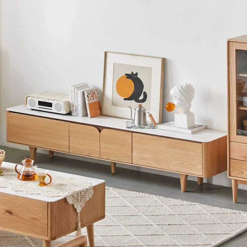 59.06" White+Burlywood Stone+Solid Wood TV Stands