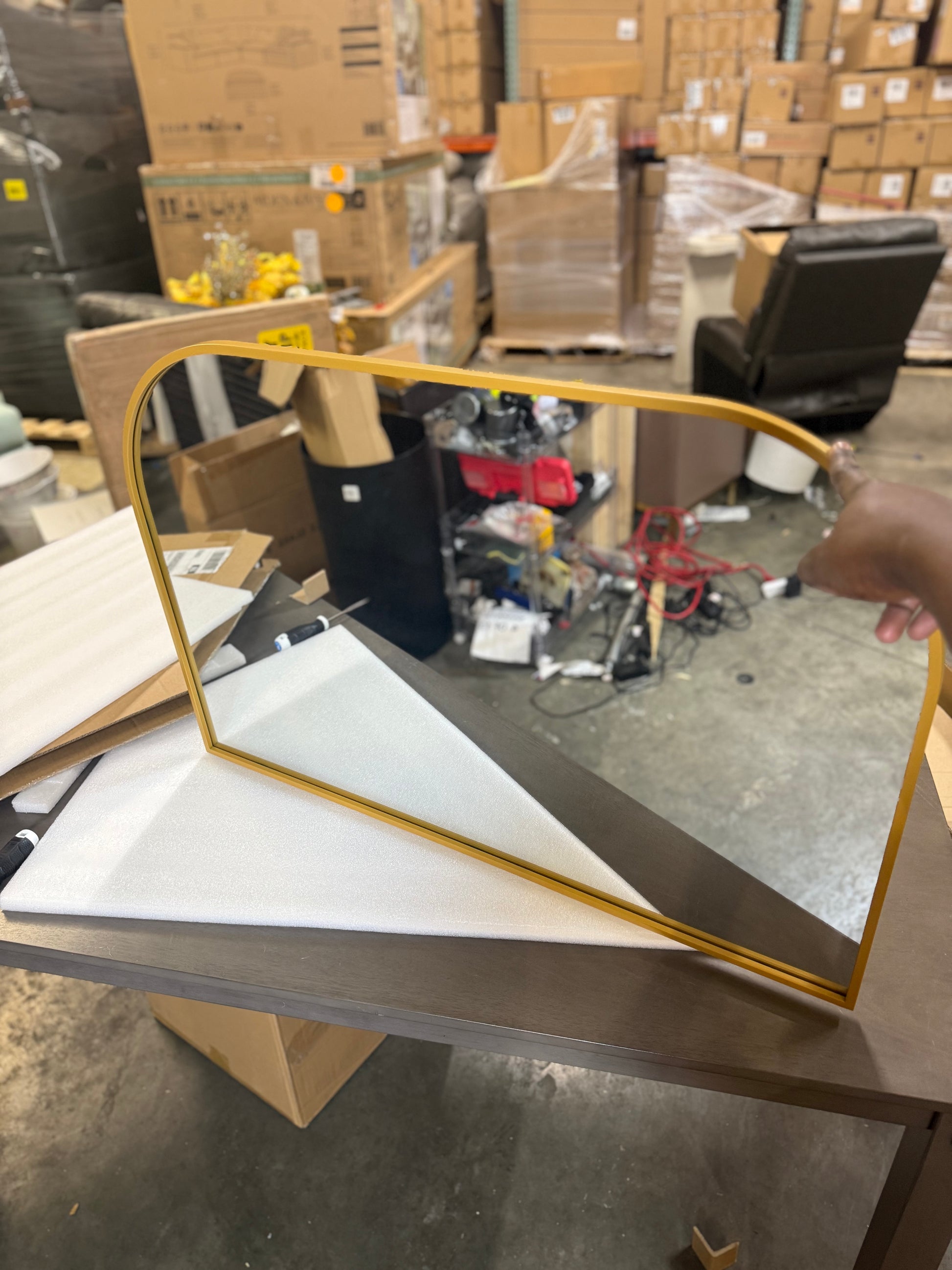 36" x 24" Over the Mantel Mirror Gold - Threshold™: Rounded Top, Metal Frame, Wall Mounted