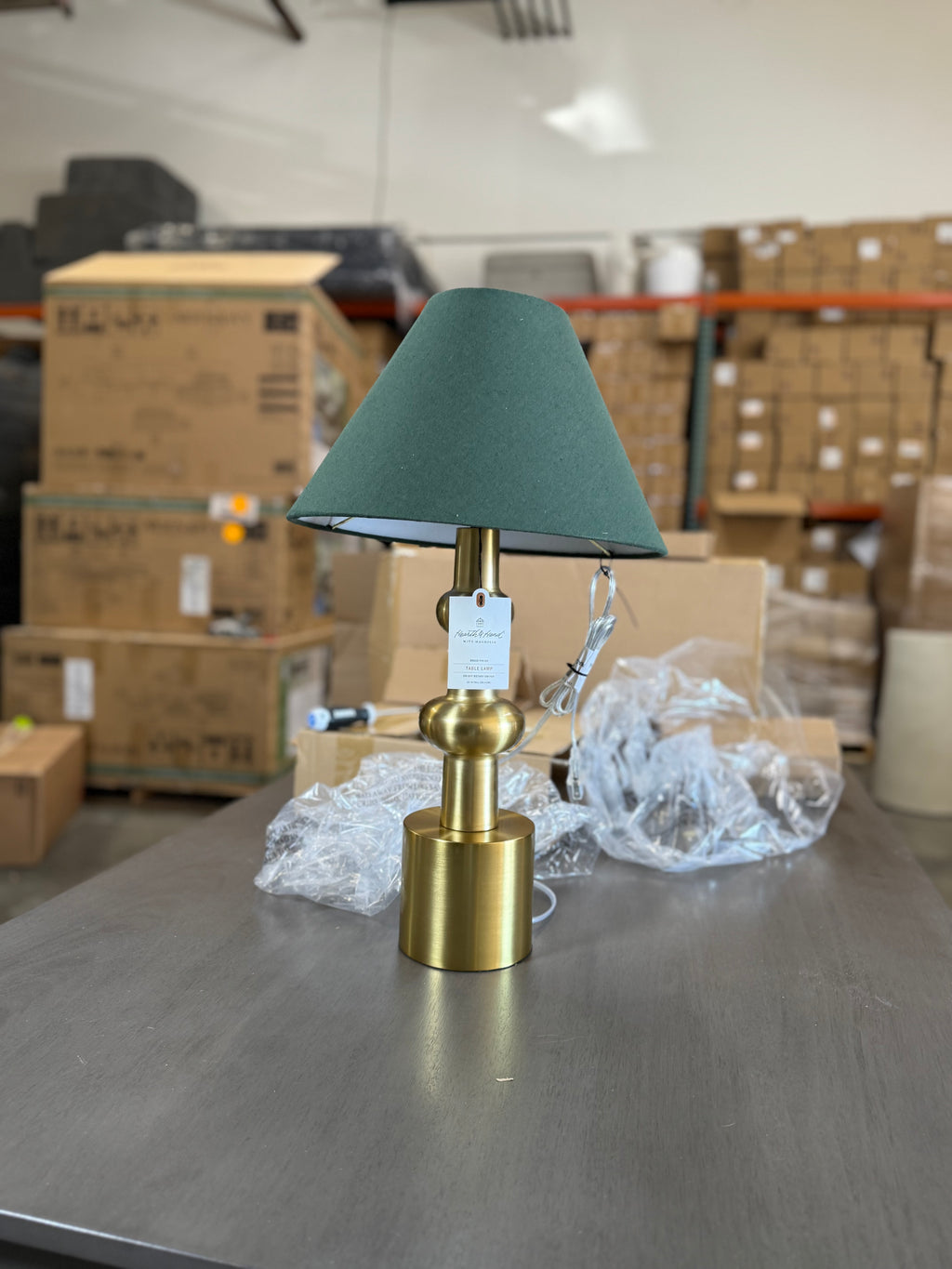 Vintage Brass with Green Shade Table Lamp - Hearth & Hand with