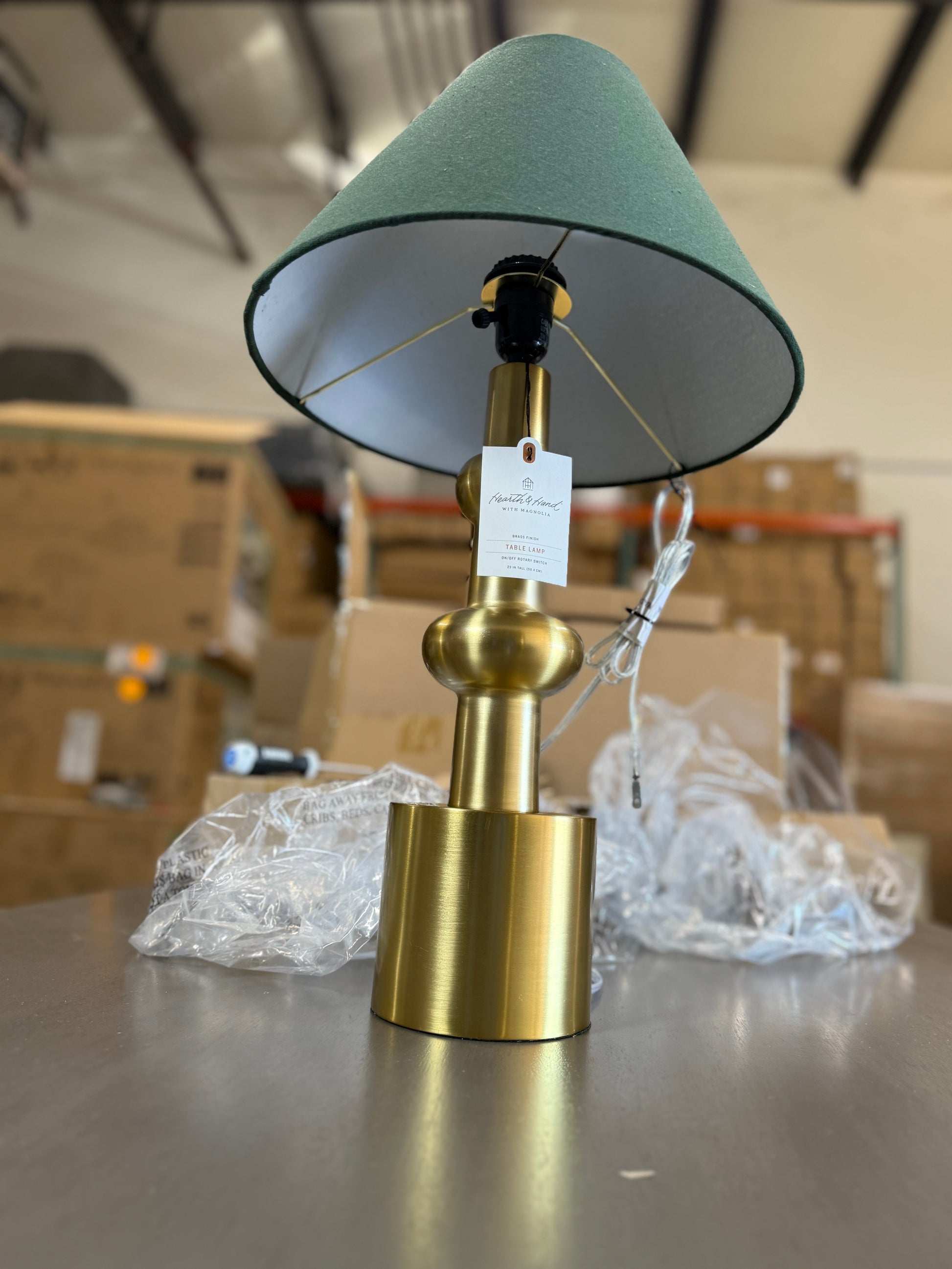 Vintage Brass with Green Shade Table Lamp - Hearth & Hand with