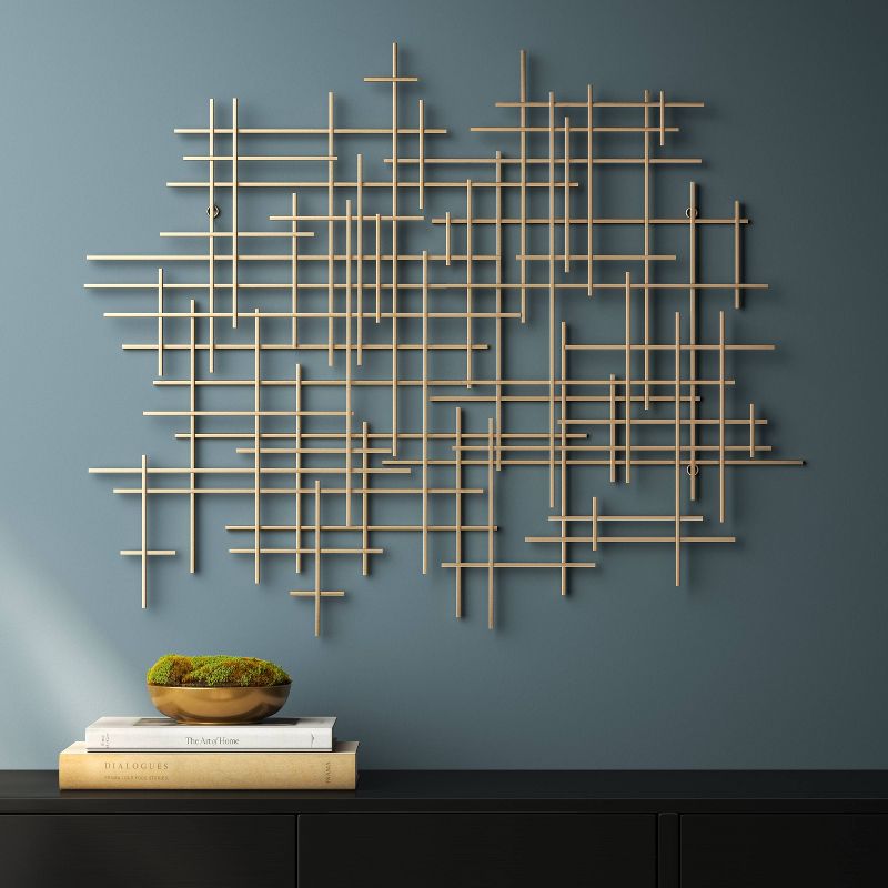 36"x30" Mid-Century Metal Wall Décor Gold - Threshold™: Abstract Art, Horizontal/Vertical Display, No Battery Required