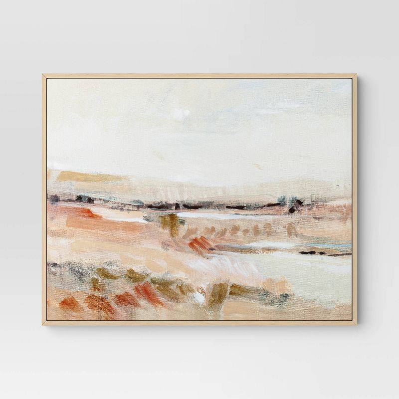 (Set of 2) 24" x 30" Faded Landscape Framed Wall Canvases Natural - Threshold™: Polystyrene Frame, Blockprint Art