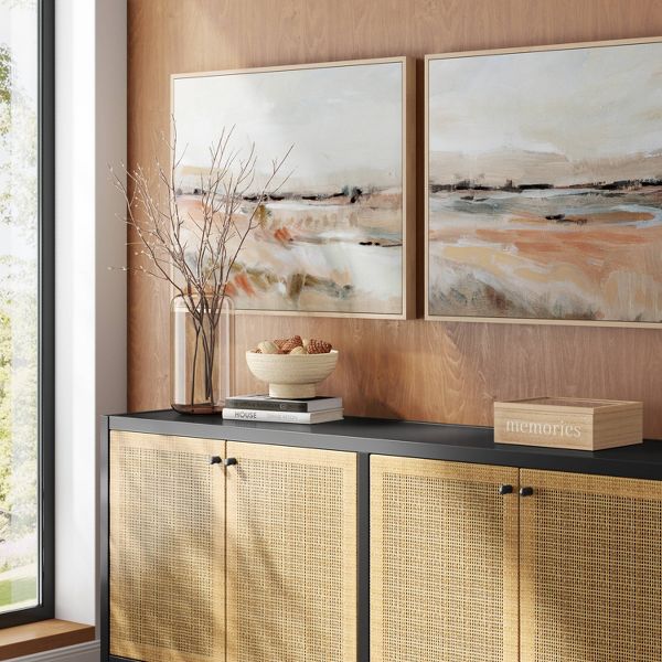 (Set of 2) 24" x 30" Faded Landscape Framed Wall Canvases Natural - Threshold™: Polystyrene Frame, Blockprint Art