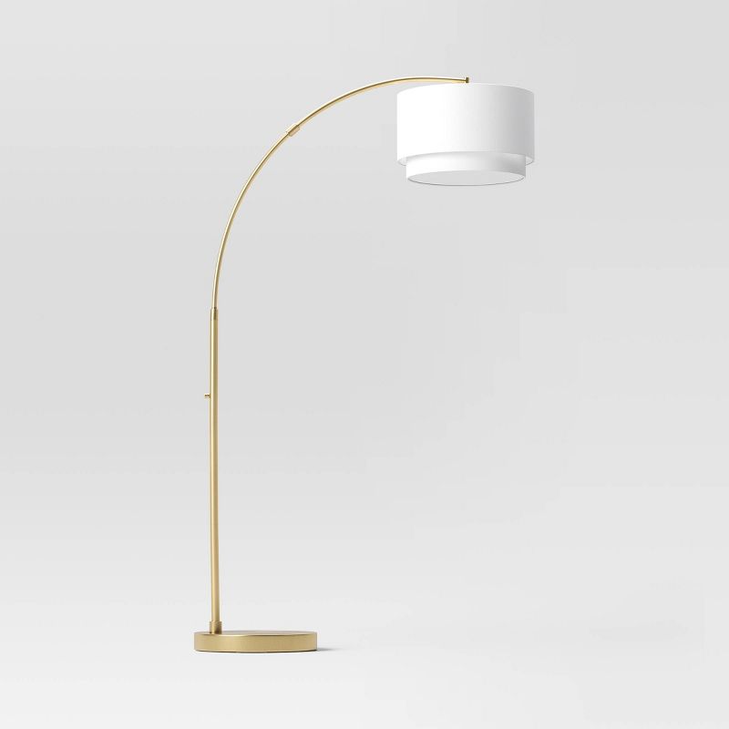 68"x41" Knurled Metal Arc Floor Lamp with Tiered Shade Brass - Threshold™: Curved Standing Illumination for Living Room