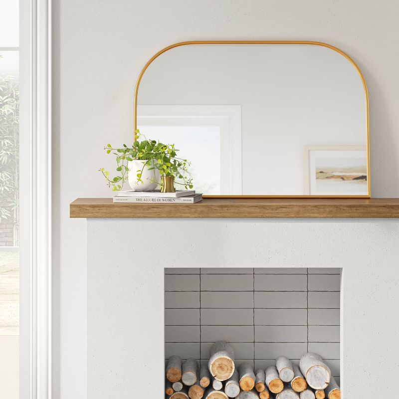 36" x 24" Over the Mantel Mirror Gold - Threshold™: Rounded Top, Metal Frame, Wall Mounted