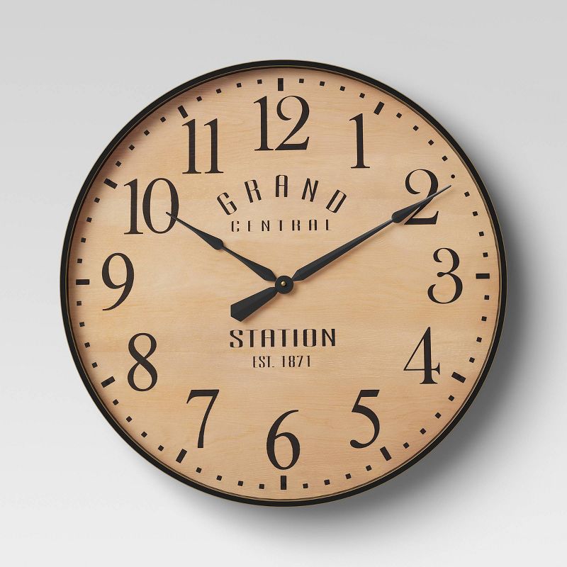 26" Grand Central Station Wall Clock Tan/Black - Threshold™: Vintage-Inspired, Large Numerals, Indoor Decor