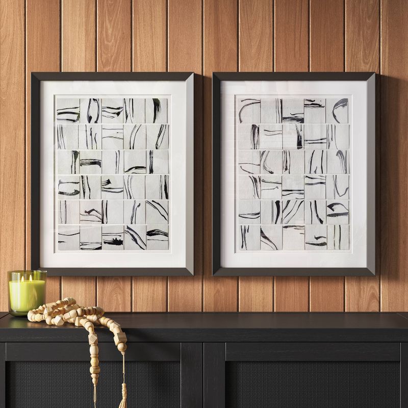 (Set of 2) 16"x20" Patterned Lines Abstract Framed Arts Black - Threshold™
