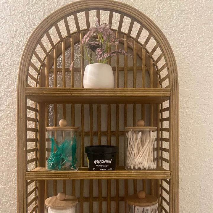 12" x 20" Wood and Rattan Wall Shelf Natural - Threshold™: Modern Vertical Geometric Decor, No Battery Required