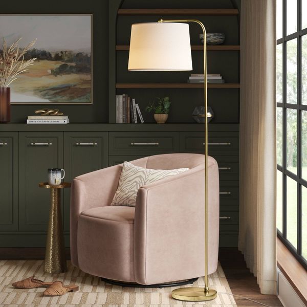 62"x14" New Traditional Downbridge Floor Lamp Brass - Threshold™: ETL Listed, Linen Shade, Metal Body