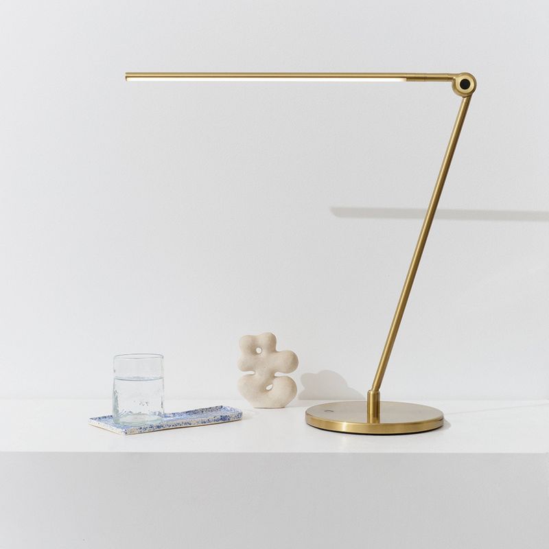 Brightech Libra Modern Dimmable Integrated LED Arc Desk Table Lamp Antiqued Brass: Touch Sensor Desk Lamp with USB-C Port, No Assembly, UL Listed