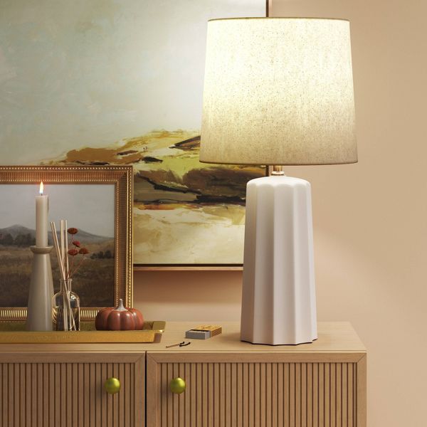 24.75"x13" Ribbed Ceramic Table Lamp Cream - Threshold™: Bedside, Nightstand, No Assembly Required