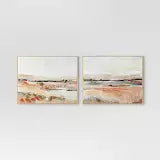(Set of 2) 24" x 30" Faded Landscape Framed Wall Canvases Natural - Threshold™: Polystyrene Frame, Blockprint Art