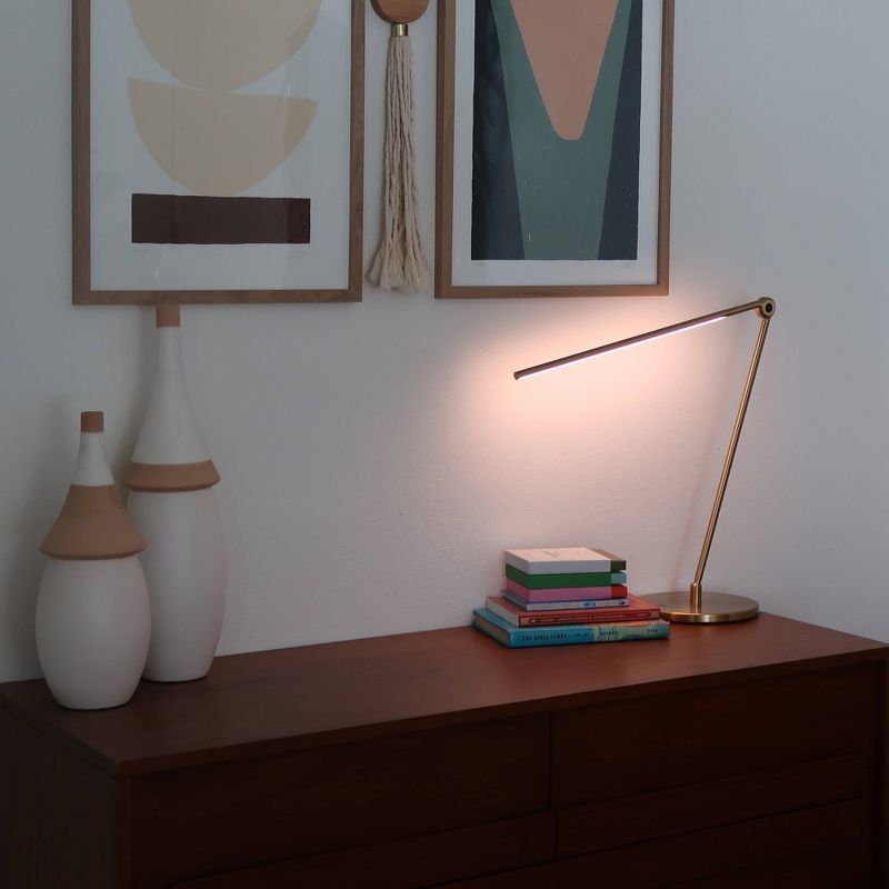 Brightech Libra Modern Dimmable Integrated LED Arc Desk Table Lamp Antiqued Brass: Touch Sensor Desk Lamp with USB-C Port, No Assembly, UL Listed