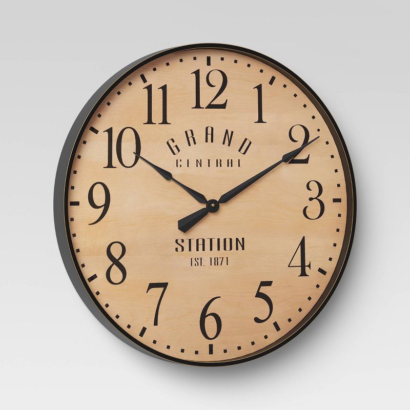 26" Grand Central Station Wall Clock Tan/Black - Threshold™: Vintage-Inspired, Large Numerals, Indoor Decor