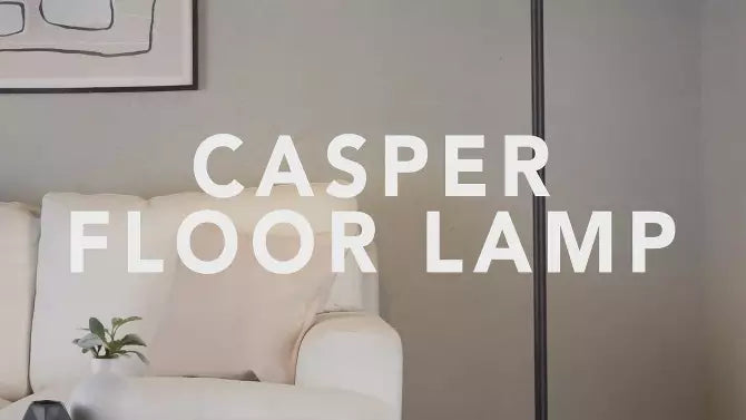 LumiSource Casper 69" Contemporary Metal Floor Lamp Matte Black Metal with Natural Linen Shade