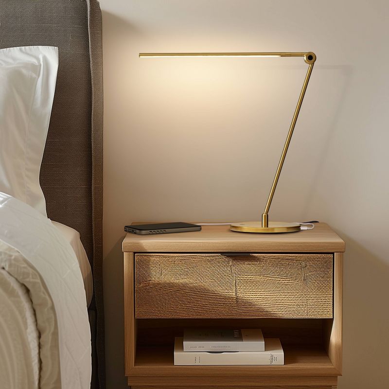 Brightech Libra Modern Dimmable Integrated LED Arc Desk Table Lamp Antiqued Brass: Touch Sensor Desk Lamp with USB-C Port, No Assembly, UL Listed