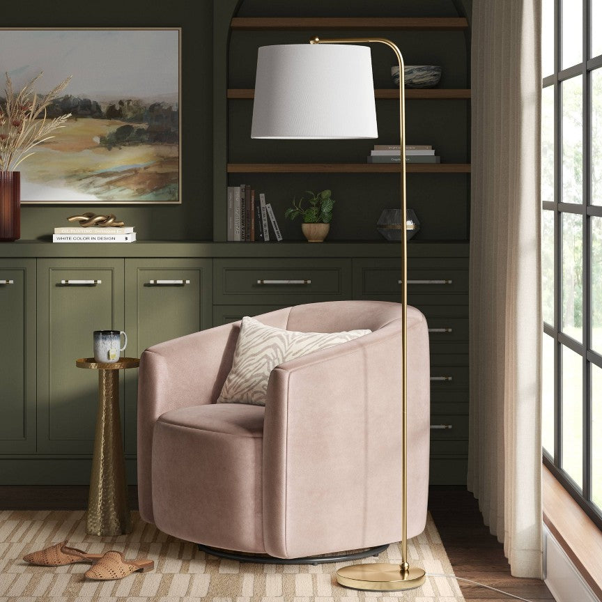 62"x14" New Traditional Downbridge Floor Lamp Brass - Threshold™: ETL Listed, Linen Shade, Metal Body