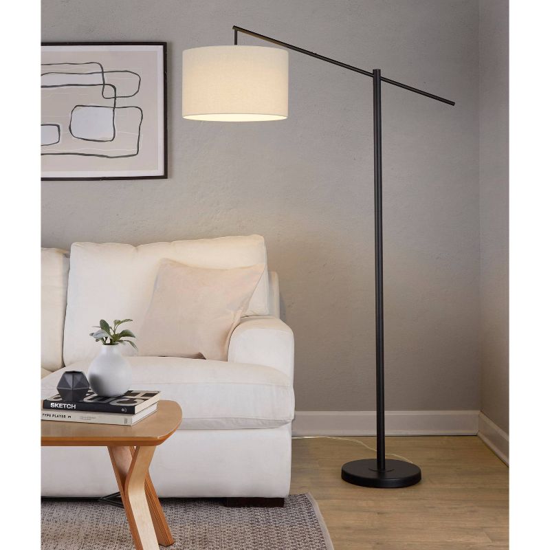 LumiSource Casper 69" Contemporary Metal Floor Lamp Matte Black Metal with Natural Linen Shade