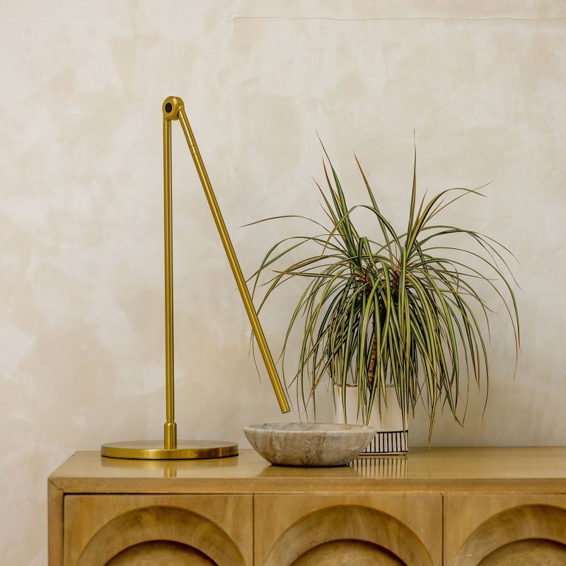 Brightech Libra Modern Dimmable Integrated LED Arc Desk Table Lamp Antiqued Brass: Touch Sensor Desk Lamp with USB-C Port, No Assembly, UL Listed