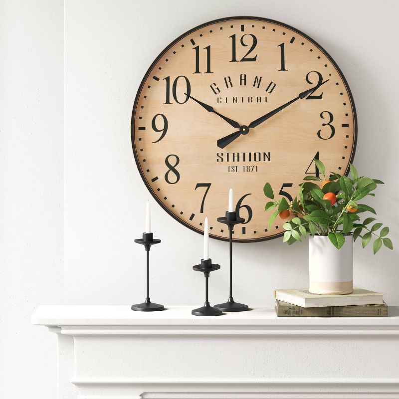 26" Grand Central Station Wall Clock Tan/Black - Threshold™: Vintage-Inspired, Large Numerals, Indoor Decor