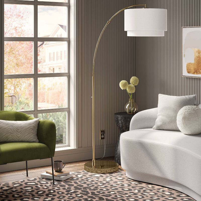 68"x41" Knurled Metal Arc Floor Lamp with Tiered Shade Brass - Threshold™: Curved Standing Illumination for Living Room