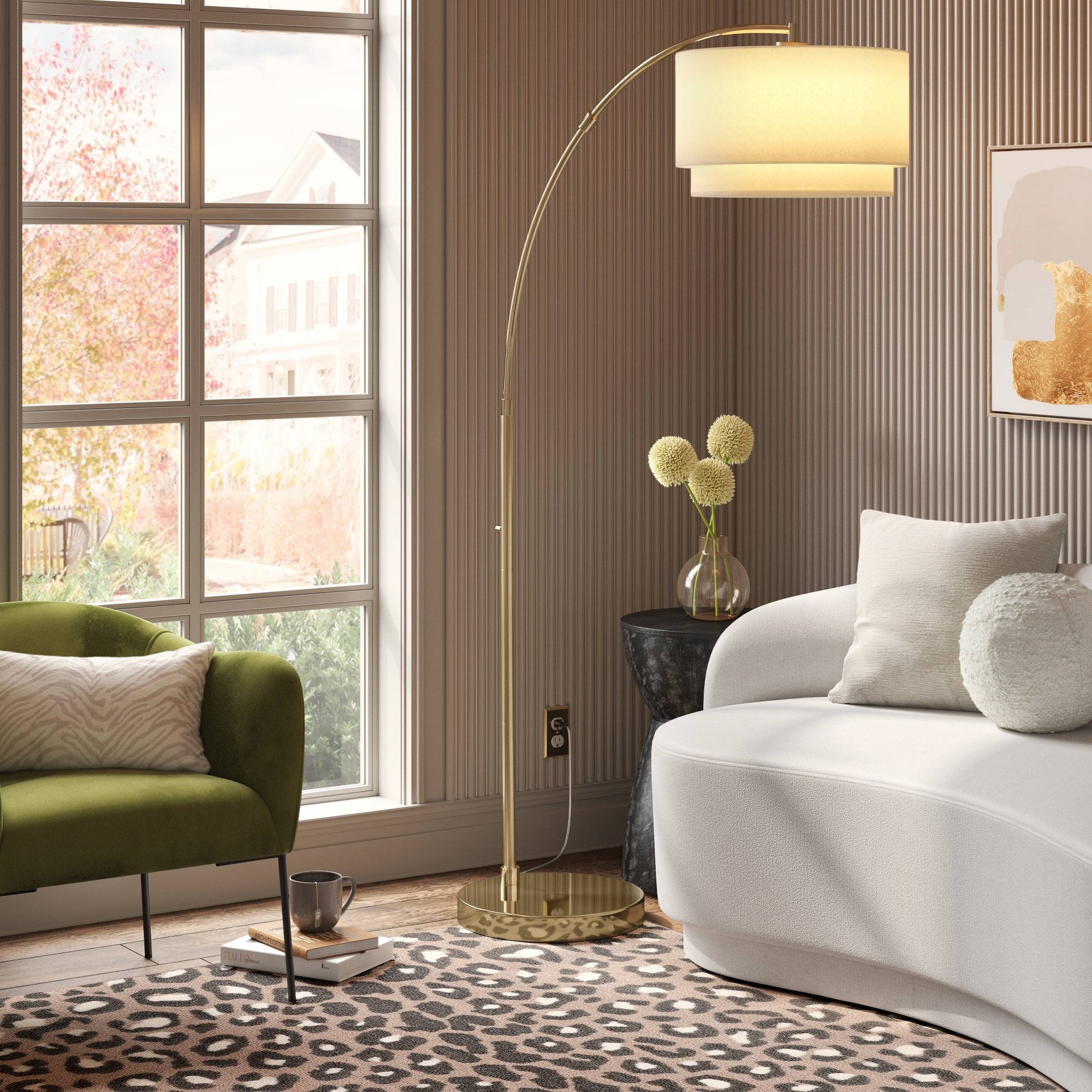 68"x41" Knurled Metal Arc Floor Lamp with Tiered Shade Brass - Threshold™: Curved Standing Illumination for Living Room