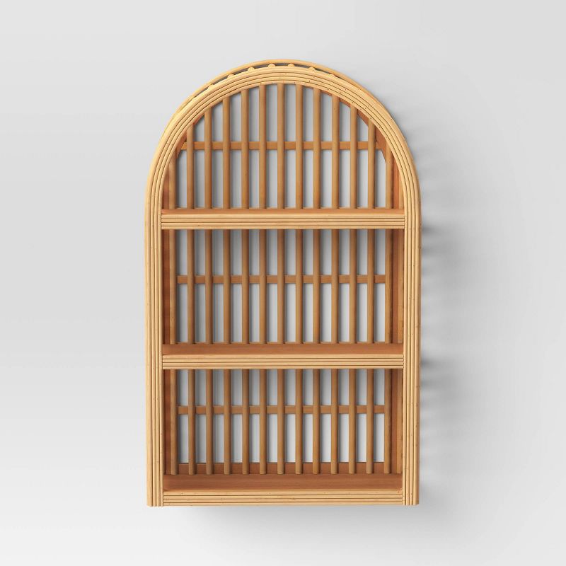 12" x 20" Wood and Rattan Wall Shelf Natural - Threshold™: Modern Vertical Geometric Decor, No Battery Required
