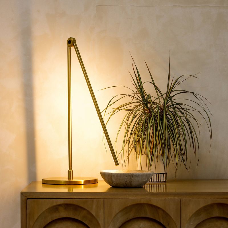 Brightech Libra Modern Dimmable Integrated LED Arc Desk Table Lamp Antiqued Brass: Touch Sensor Desk Lamp with USB-C Port, No Assembly, UL Listed