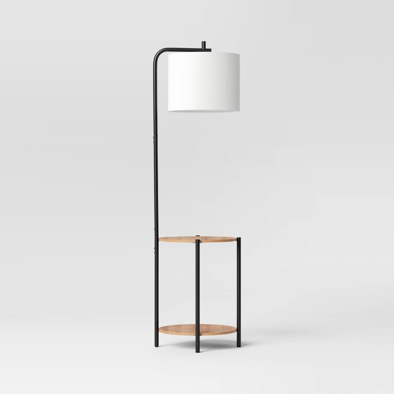 Floor Lamp with Table Natural Wood - Room Essentials™: ETL Listed, Linen Shade, Metal Body, 60" Height