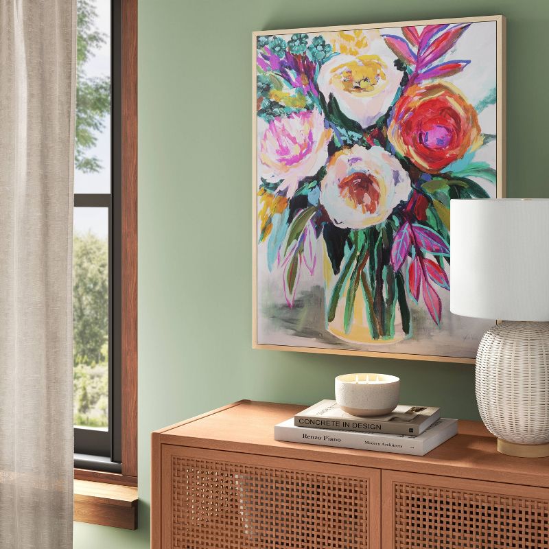 24" x 30" Colorful Floral Framed Canvas Natural - Threshold™