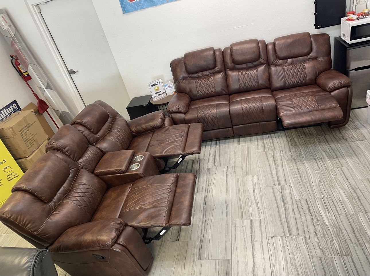 Jepum 2 - Piece Genuine Leather Manual Reclining Living Room Set with Cupholder & Storage