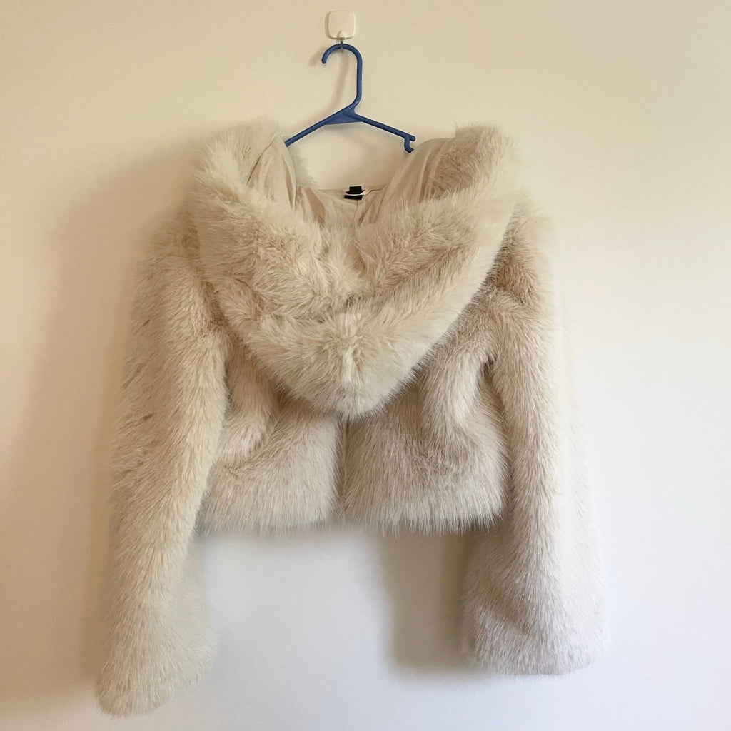Women's Cropped Hooded Faux Fur Jacket - Wild Fable Size M