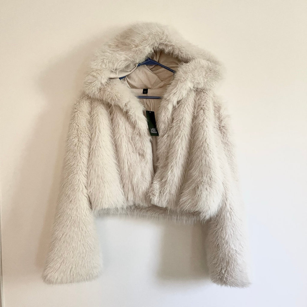 Women's Cropped Hooded Faux Fur Jacket - Wild Fable Size M