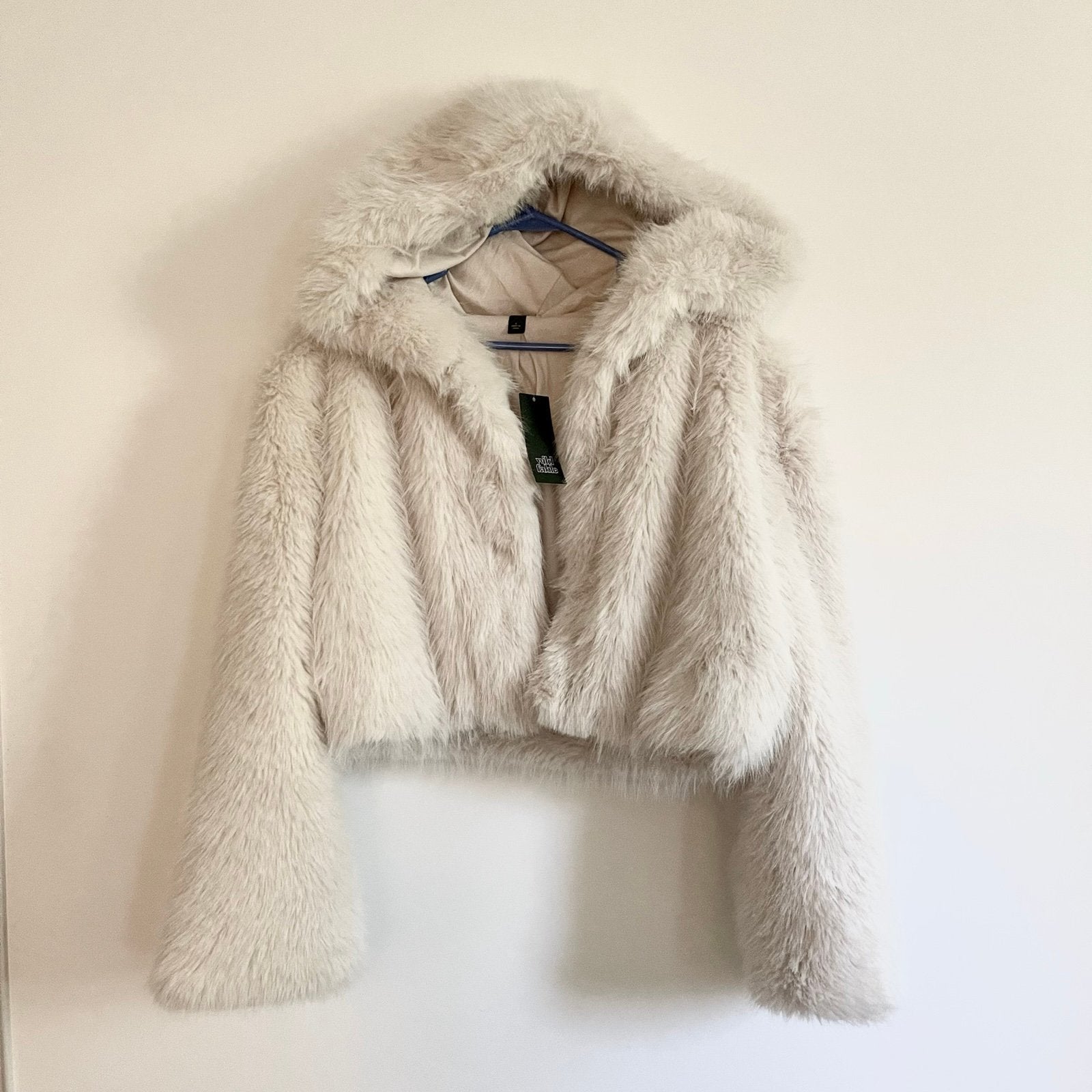Women's Cropped Hooded Faux Fur Jacket - Wild Fable Size M