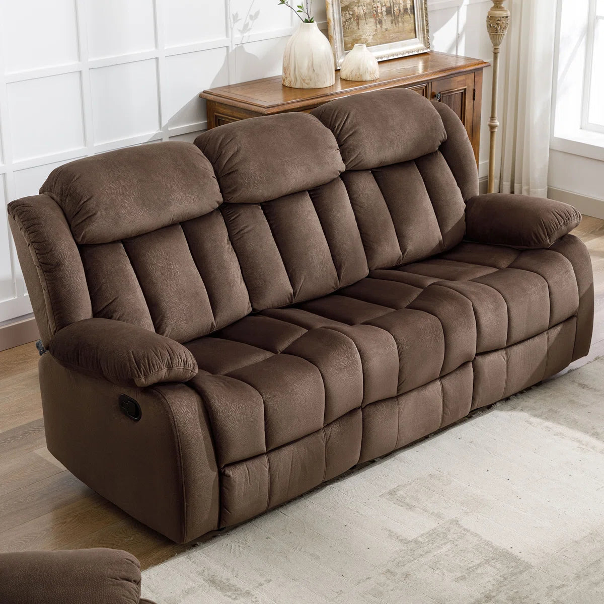 Oxier 84'' Wide Microsuede Manual Reclining Sofa, 3-Seater Recliner Couch with Skin-Friendly Upholstery