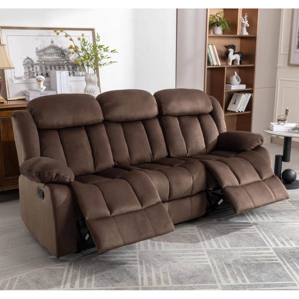 Oxier 84'' Wide Microsuede Manual Reclining Sofa, 3-Seater Recliner Couch with Skin-Friendly Upholstery