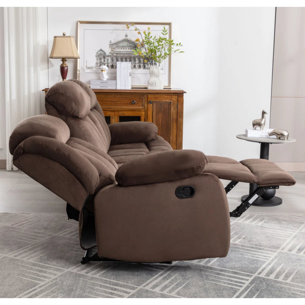 Oxier 84'' Wide Microsuede Manual Reclining Sofa, 3-Seater Recliner Couch with Skin-Friendly Upholstery