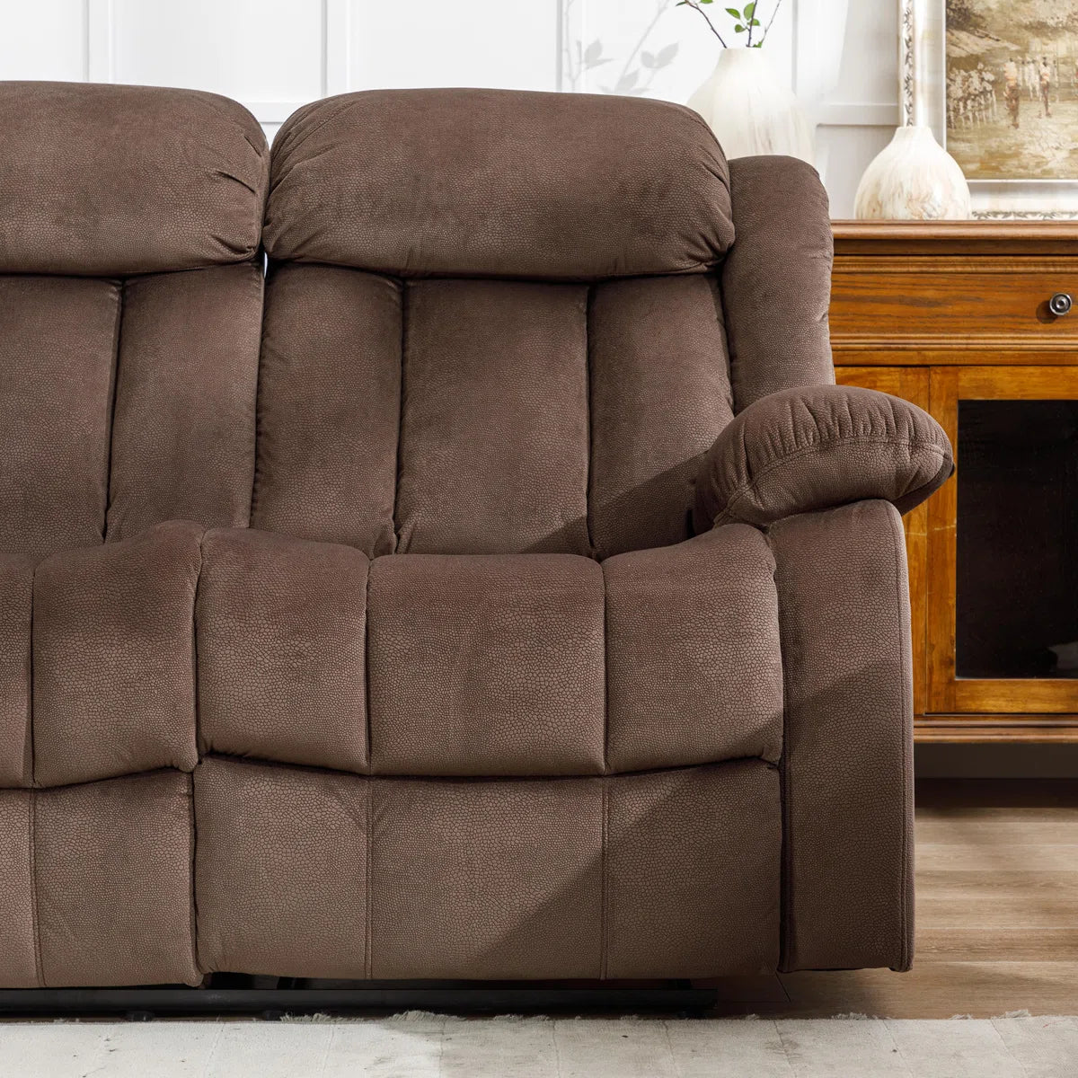 Oxier 84'' Wide Microsuede Manual Reclining Sofa, 3-Seater Recliner Couch with Skin-Friendly Upholstery
