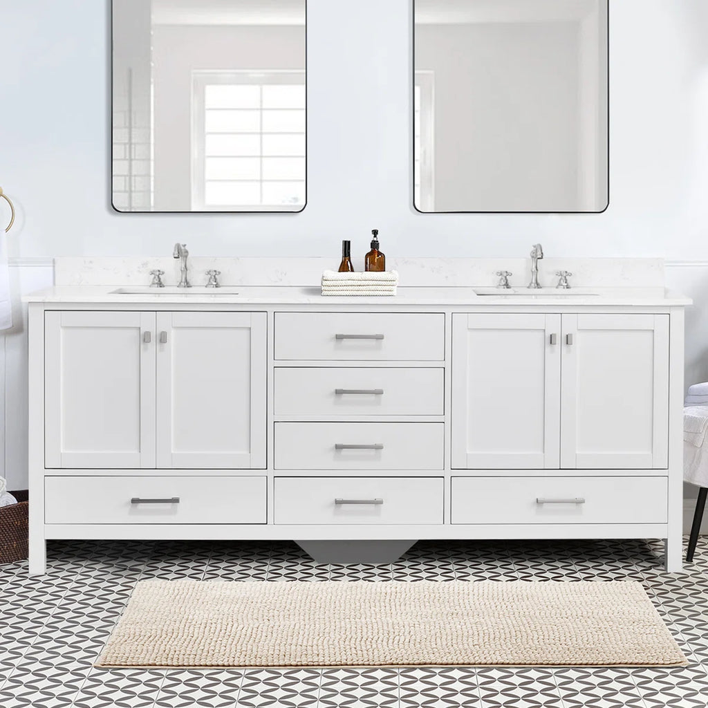 Render 84'' Double Bathroom Vanity With Engineered Stone Top