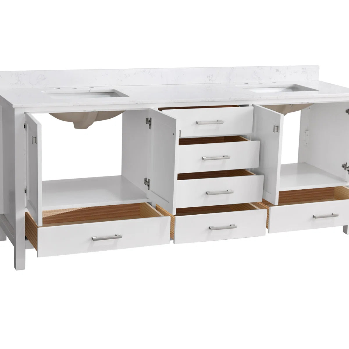 Render 84'' Double Bathroom Vanity With Engineered Stone Top