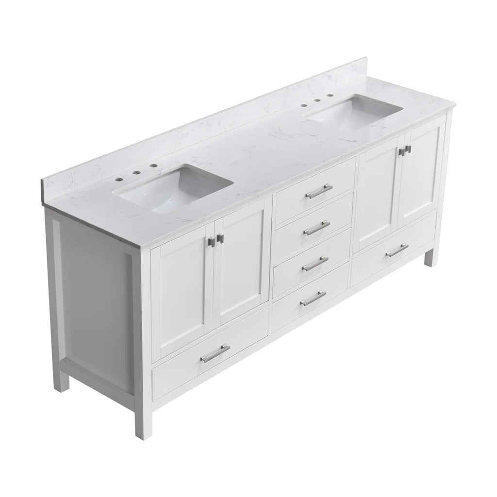 Render 84'' Double Bathroom Vanity With Engineered Stone Top