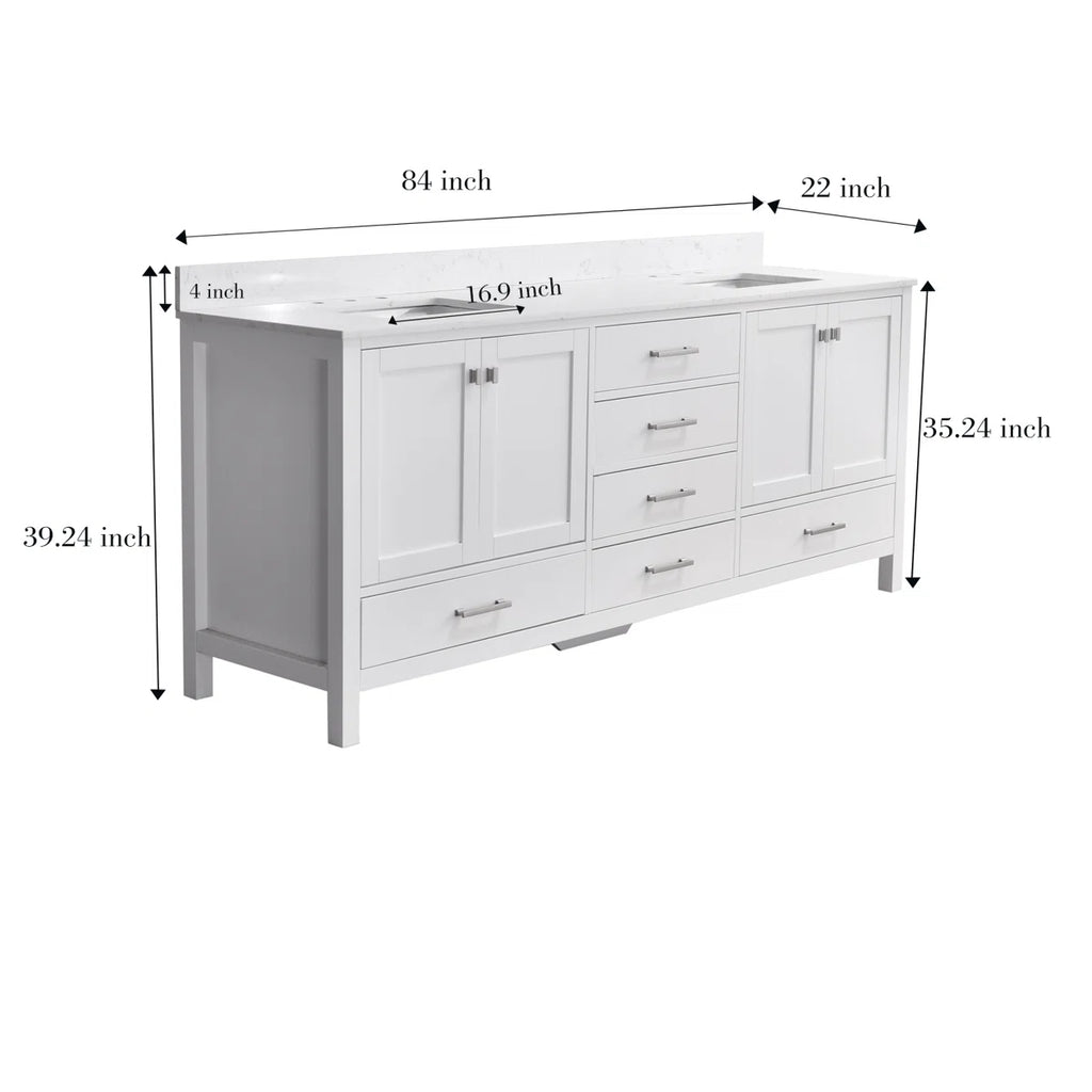 Render 84'' Double Bathroom Vanity With Engineered Stone Top